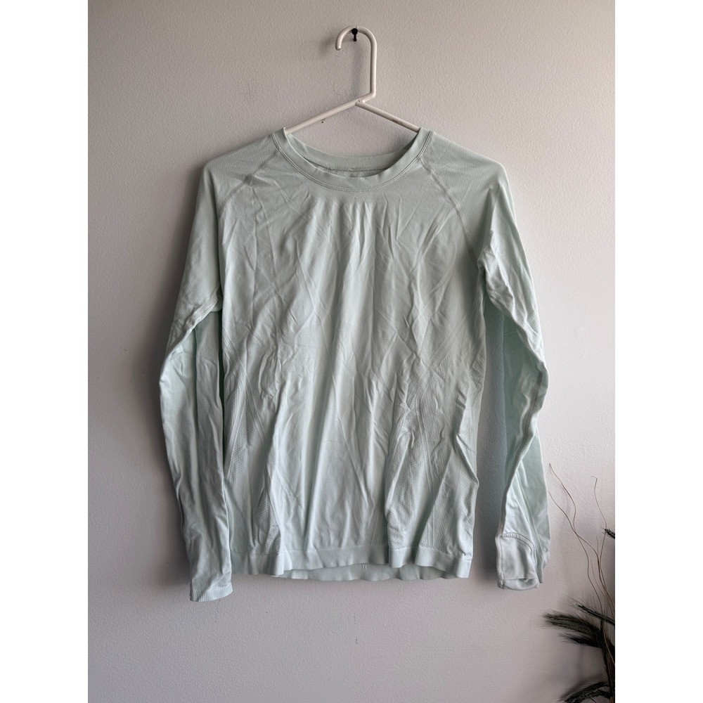 Athleta‎ Momentum Seamless Long Sleeve Top Mint Green Thumbholes Running Shirt